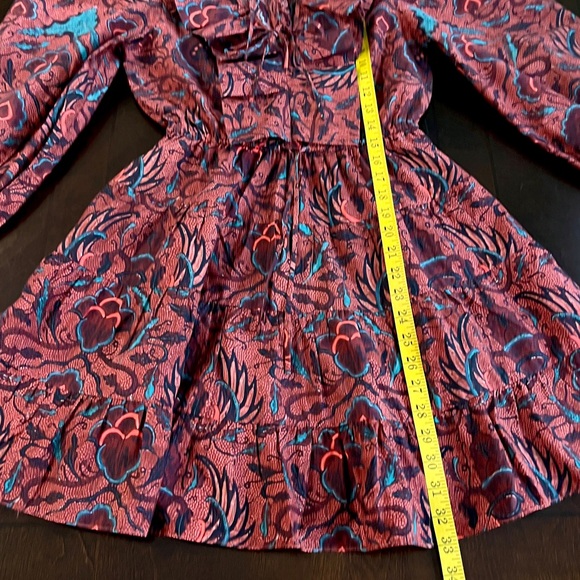 ULLA JOHNSON Caris Long Sleeve Ruffle Dress In Red Oversized Fit - Picture 10 of 15